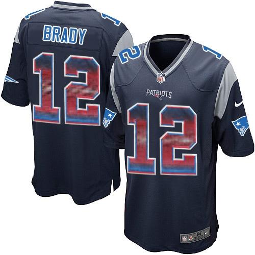 Nike Patriots #12 Tom Brady Navy Blue Team Color Men's Stitched NFL Limited Strobe Jersey - Click Image to Close